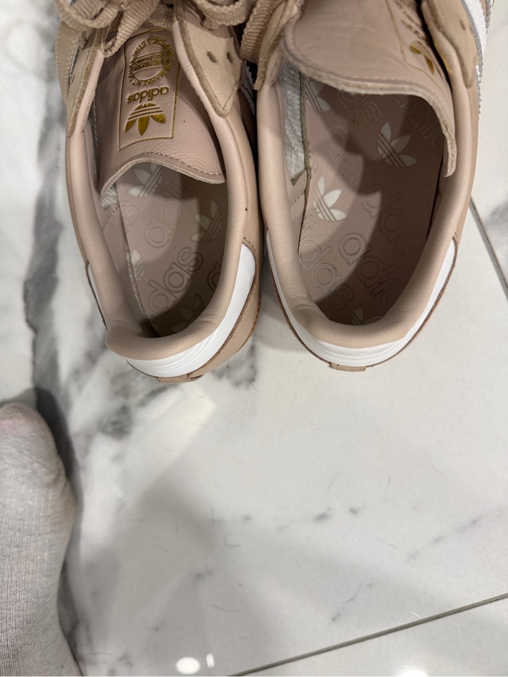 adidas Samba Sneakers in Beige with White Stripes and Gum Sole - Picture 3 of 4